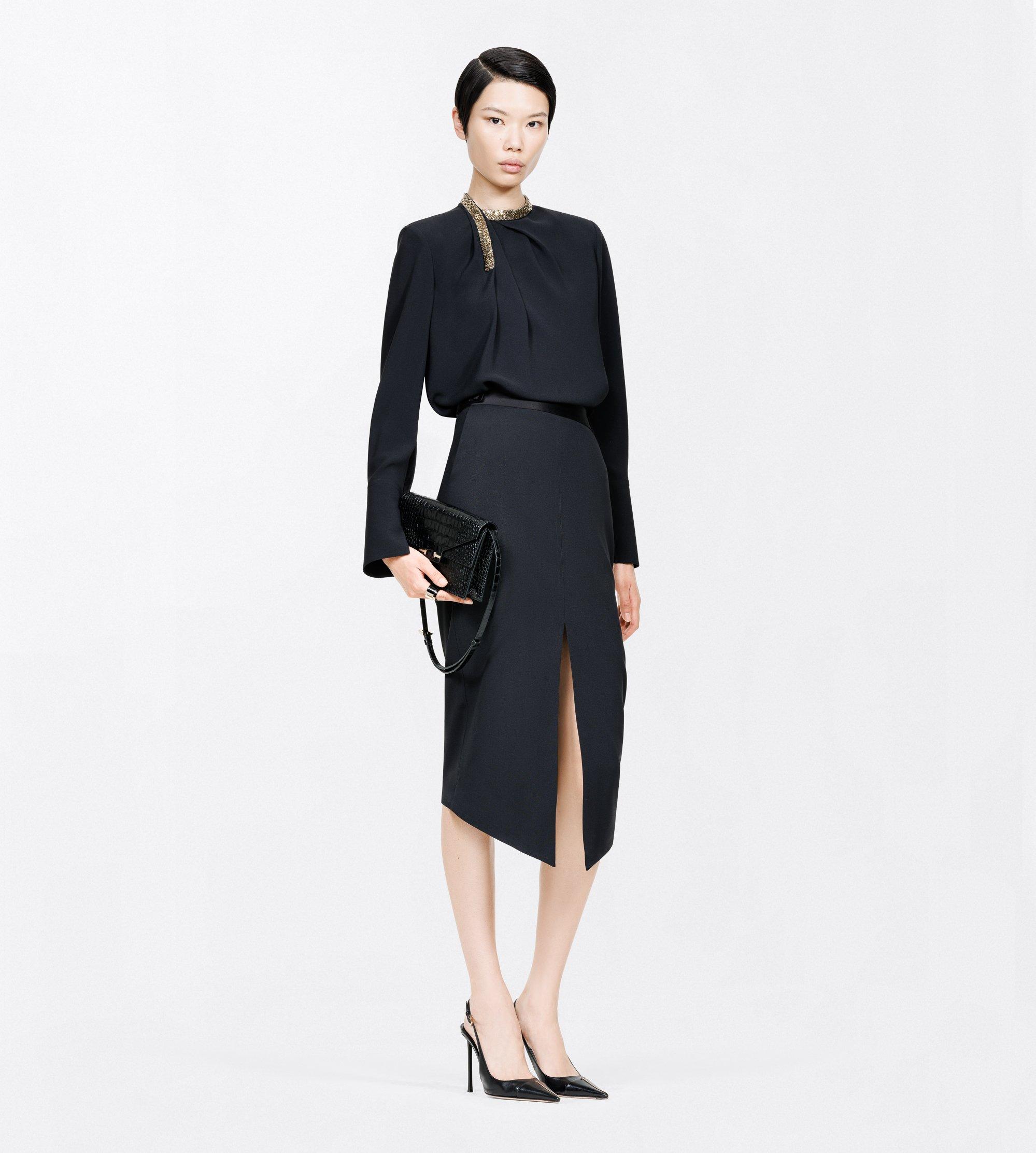 SATIN TAILORED TUXEDO PENCIL SKIRT WITH BUTTON DETAILS