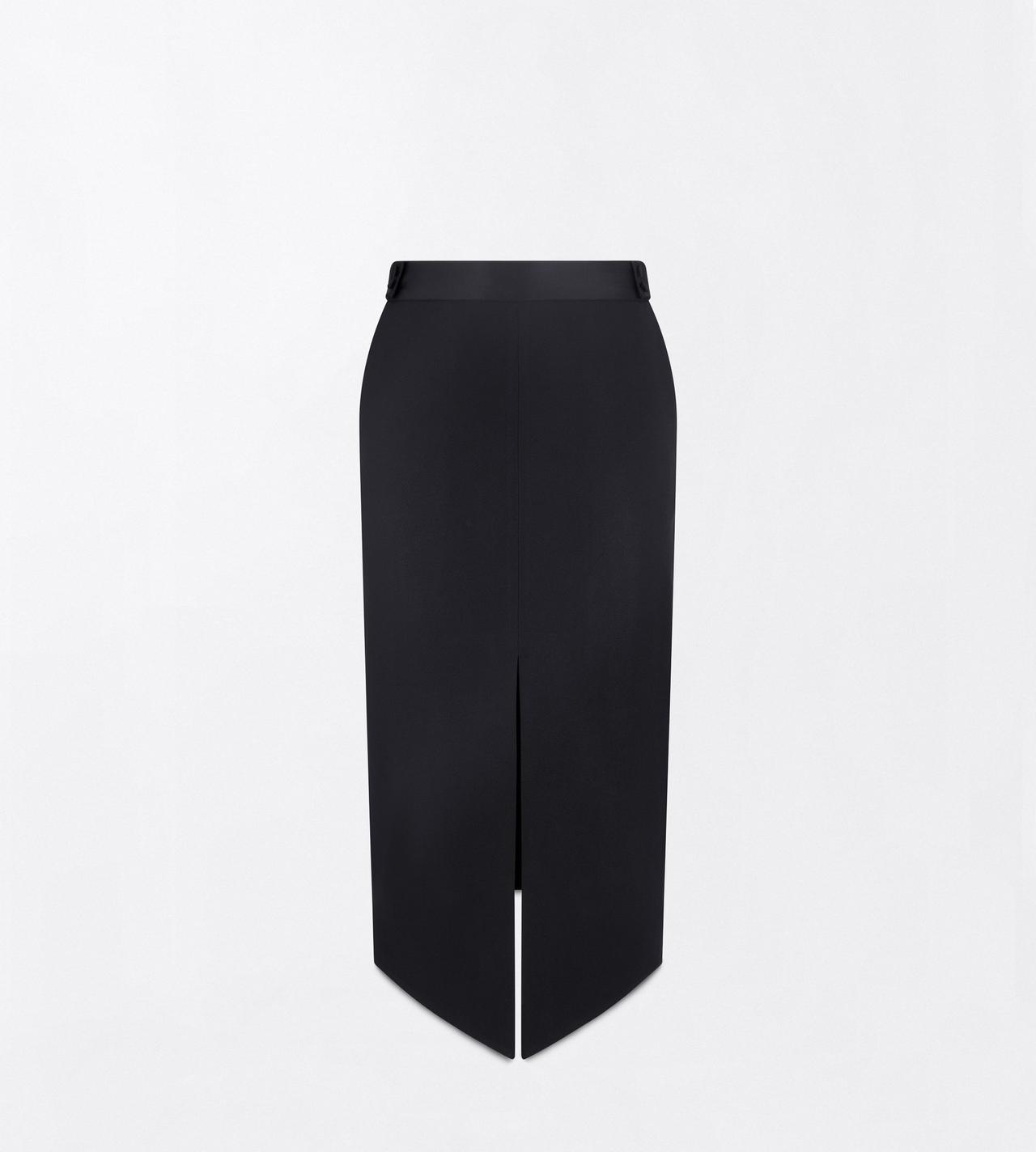 TOM FORD SATIN BLACK SATIN TAILORED TUXEDO PENCIL SKIRT WITH BUTTON DETAILS