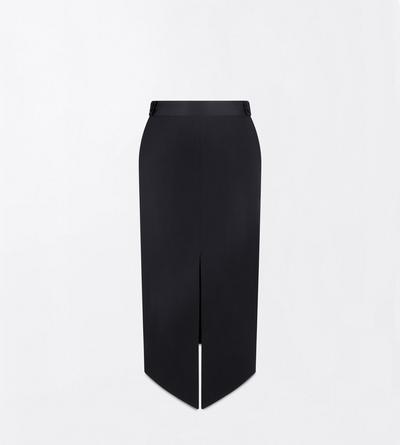 TOM FORD SATIN BLACK SATIN TAILORED TUXEDO PENCIL SKIRT WITH BUTTON DETAILS