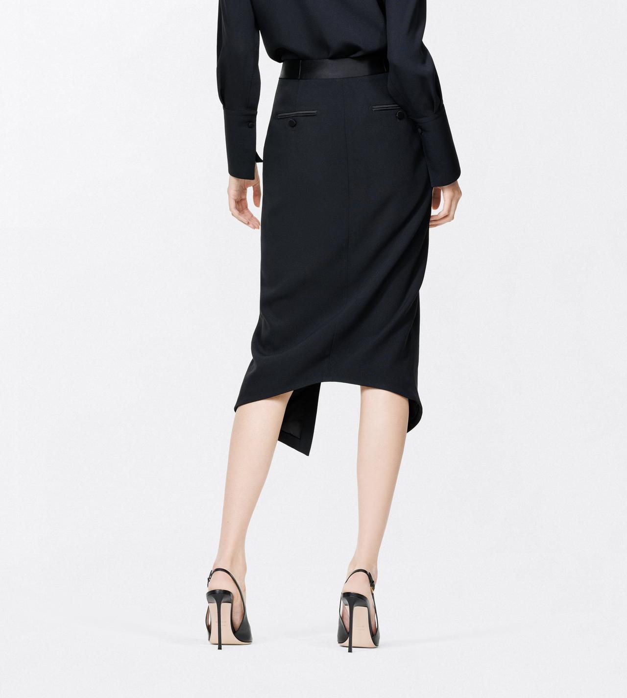TOM FORD SATIN BLACK SATIN TAILORED TUXEDO PENCIL SKIRT WITH BUTTON DETAILS