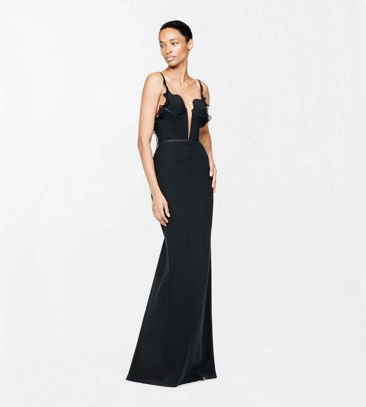 TOM FORD SILK BLACK SILK CREPE HIGH WAIST FLOOR LENGTH FITTED SKIRT