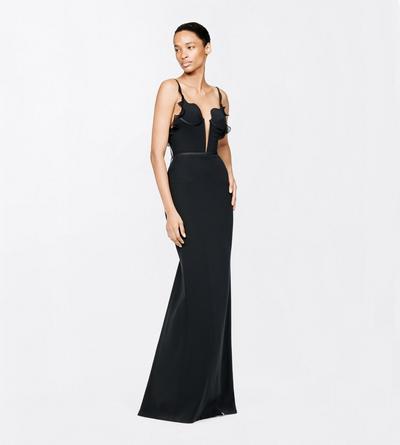 TOM FORD SILK BLACK SILK CREPE HIGH WAIST FLOOR LENGTH FITTED SKIRT