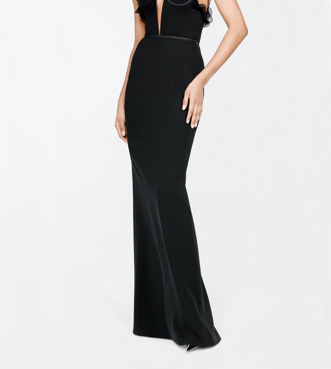 TOM FORD SILK BLACK SILK CREPE HIGH WAIST FLOOR LENGTH FITTED SKIRT