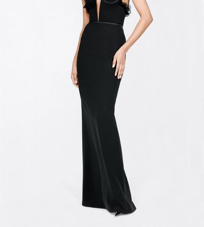 TOM FORD SILK BLACK SILK CREPE HIGH WAIST FLOOR LENGTH FITTED SKIRT