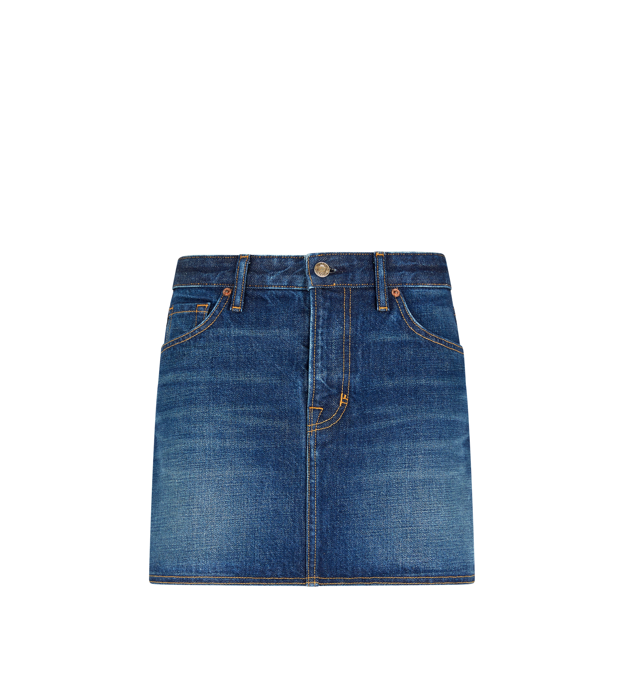 MINI JUPE EN DENIM D&Eacute;LAV&Eacute; &Agrave; LA PIERRE