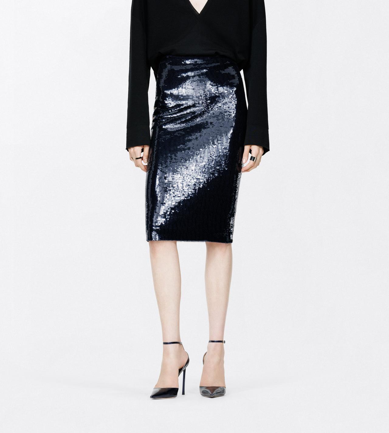 TOM FORD EMBROIDERY ROYAL BLUE + BROWN TULLE SKIRT WITH PAILLETTES EMBROIDERY