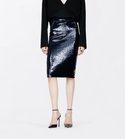 TOM FORD EMBROIDERY ROYAL BLUE + BROWN TULLE SKIRT WITH PAILLETTES EMBROIDERY