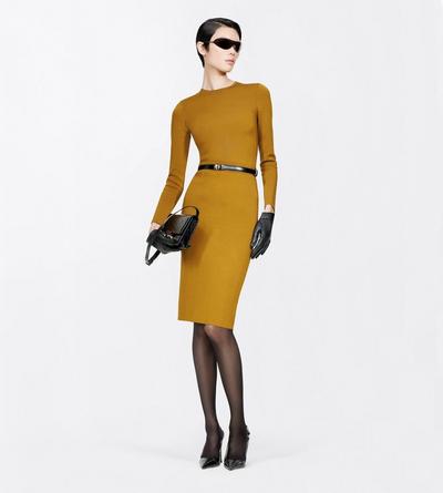 TOM FORD VISCOSE BLEND OLIVINE GREEN KNEE-LENGTH FITTED PENCIL SKIRT WITH SHAPING DETAILS