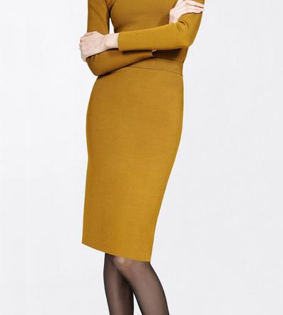 TOM FORD VISCOSE BLEND OLIVINE GREEN KNEE-LENGTH FITTED PENCIL SKIRT WITH SHAPING DETAILS
