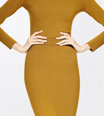 TOM FORD VISCOSE BLEND OLIVINE GREEN KNEE-LENGTH FITTED PENCIL SKIRT WITH SHAPING DETAILS
