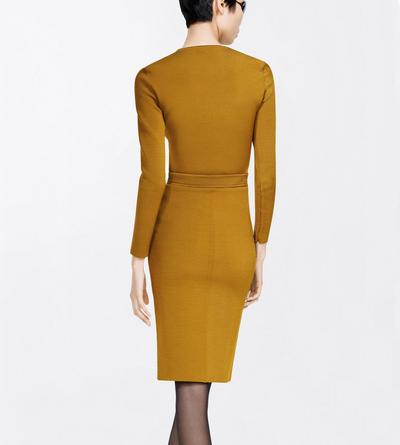 TOM FORD VISCOSE BLEND OLIVINE GREEN KNEE-LENGTH FITTED PENCIL SKIRT WITH SHAPING DETAILS