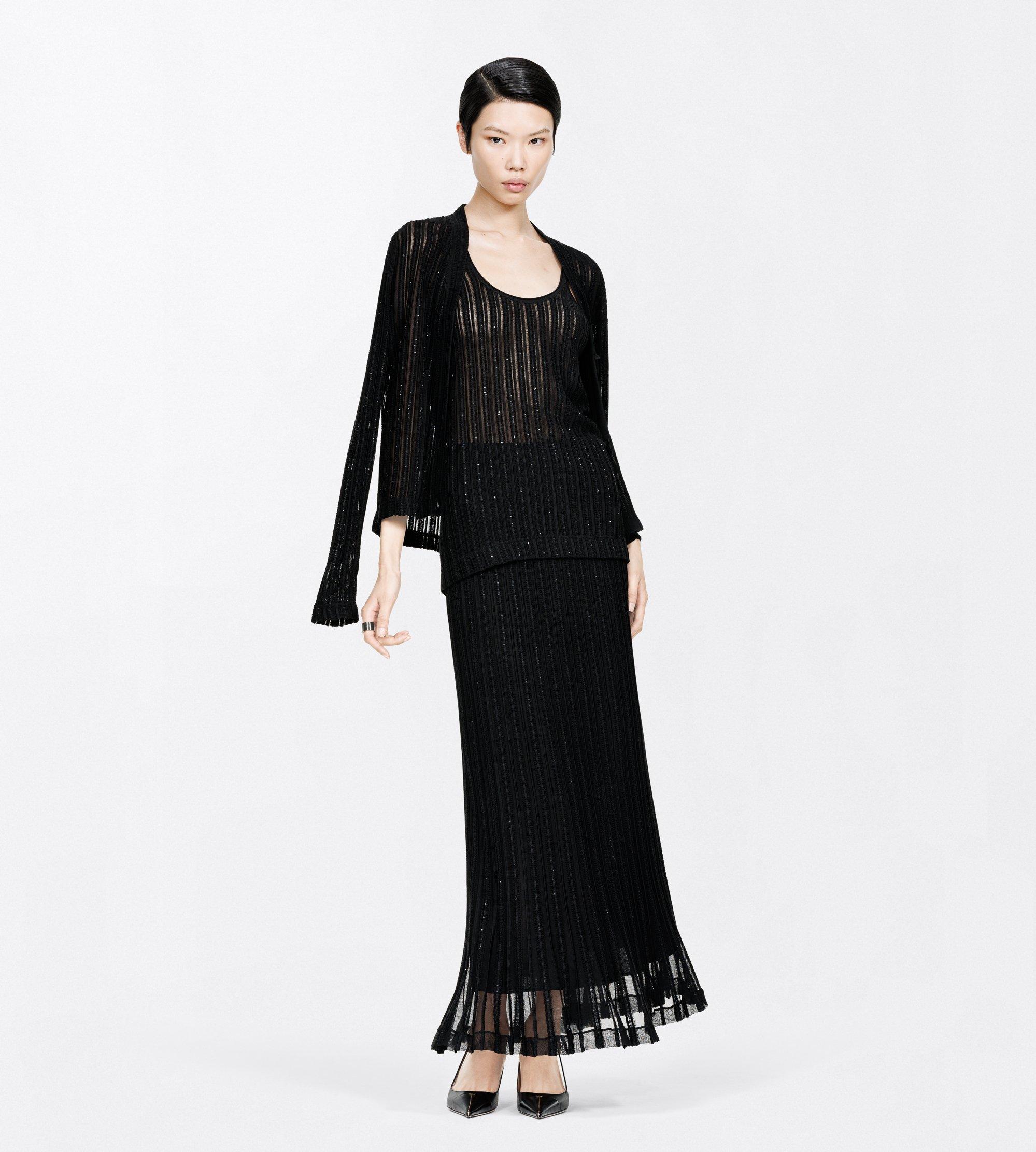 SHEER VELVET TEXTURED STRIPE WITH MICRO SEQUINS MID-LENGTH EVENING SKIRT