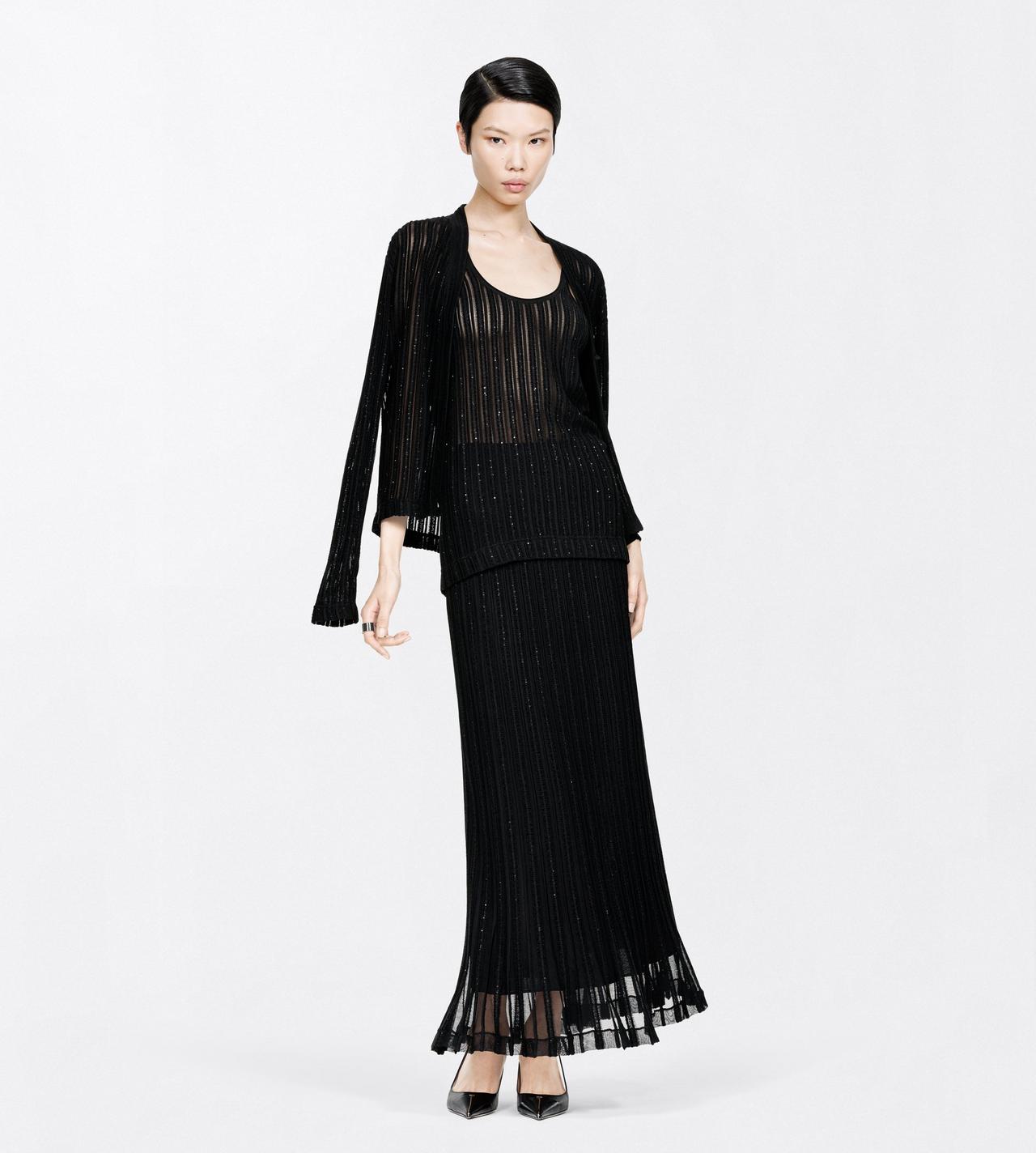 TOM FORD VELVET BLACK SHEER VELVET TEXTURED STRIPE WITH MICRO SEQUINS MID-LENGTH EVENING SKIRT