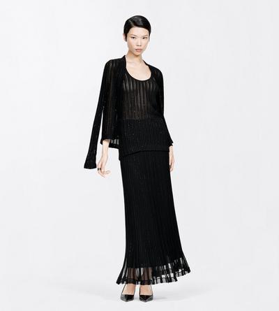 TOM FORD VELVET BLACK SHEER VELVET TEXTURED STRIPE WITH MICRO SEQUINS MID-LENGTH EVENING SKIRT