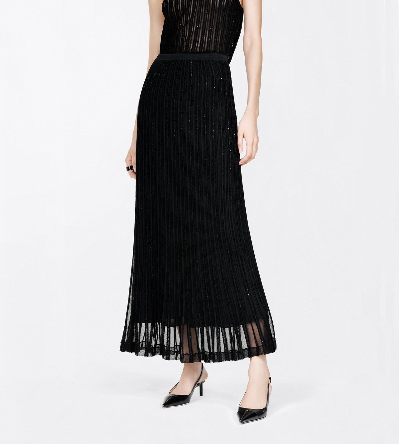 TOM FORD VELVET BLACK SHEER VELVET TEXTURED STRIPE WITH MICRO SEQUINS MID-LENGTH EVENING SKIRT