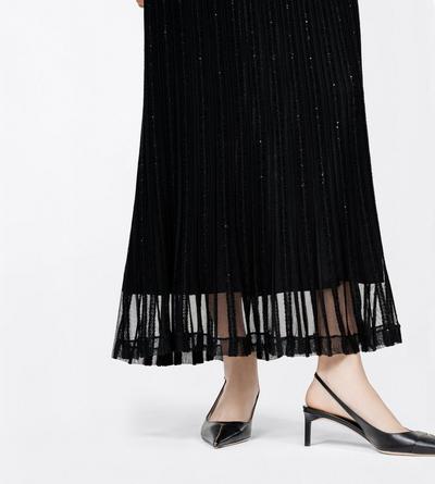 TOM FORD VELVET BLACK SHEER VELVET TEXTURED STRIPE WITH MICRO SEQUINS MID-LENGTH EVENING SKIRT