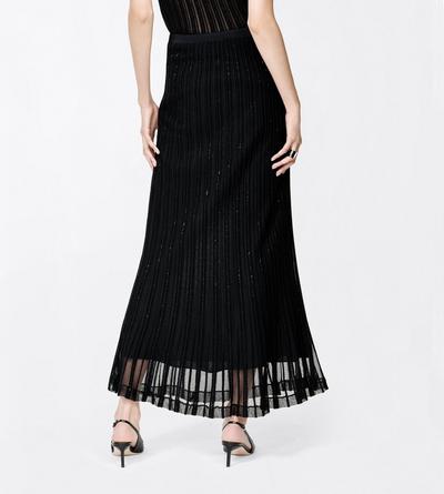 TOM FORD VELVET BLACK SHEER VELVET TEXTURED STRIPE WITH MICRO SEQUINS MID-LENGTH EVENING SKIRT