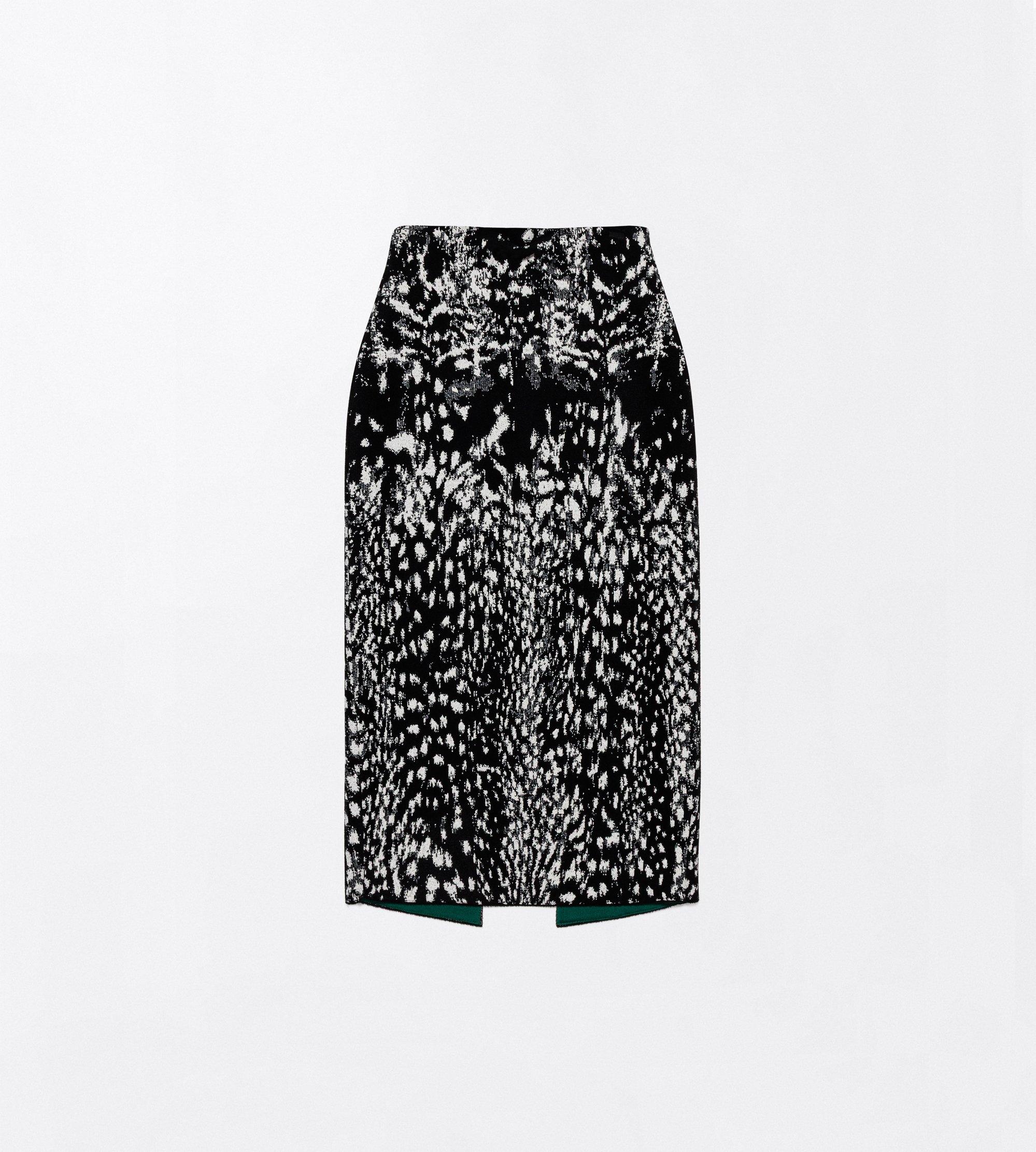 LYNX JACQUARD VELVET PENCIL SKIRT WITH FRONT SLIT