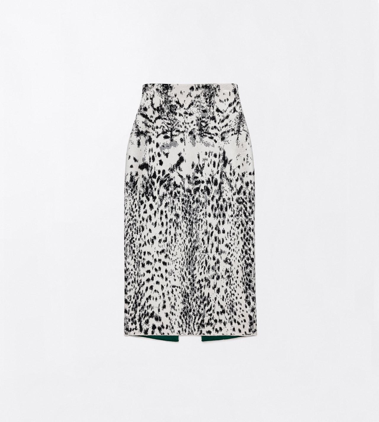 TOM FORD VELVET WHITE&BLACK + GREEN LYNX JACQUARD VELVET PENCIL SKIRT WITH FRONT SLIT