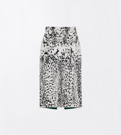 TOM FORD VELVET WHITE&BLACK + GREEN LYNX JACQUARD VELVET PENCIL SKIRT WITH FRONT SLIT