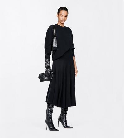 TOM FORD CASHMERE BLACK CASHMERE MID-LENGTH FLARE SKIRT WITH FITTED WAIST