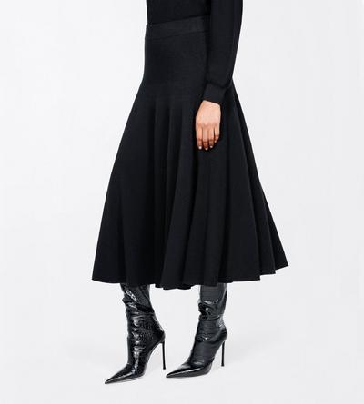 TOM FORD CASHMERE BLACK CASHMERE MID-LENGTH FLARE SKIRT WITH FITTED WAIST