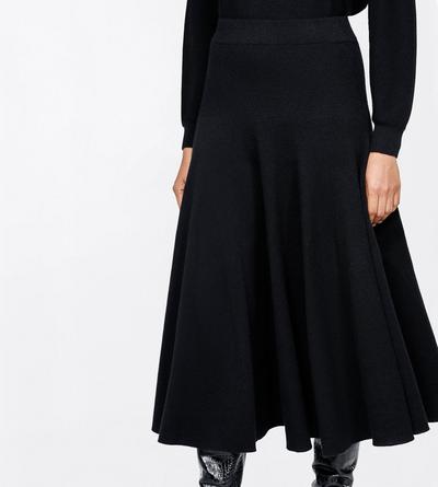 TOM FORD CASHMERE BLACK CASHMERE MID-LENGTH FLARE SKIRT WITH FITTED WAIST