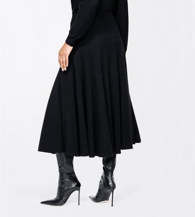 TOM FORD CASHMERE BLACK CASHMERE MID-LENGTH FLARE SKIRT WITH FITTED WAIST