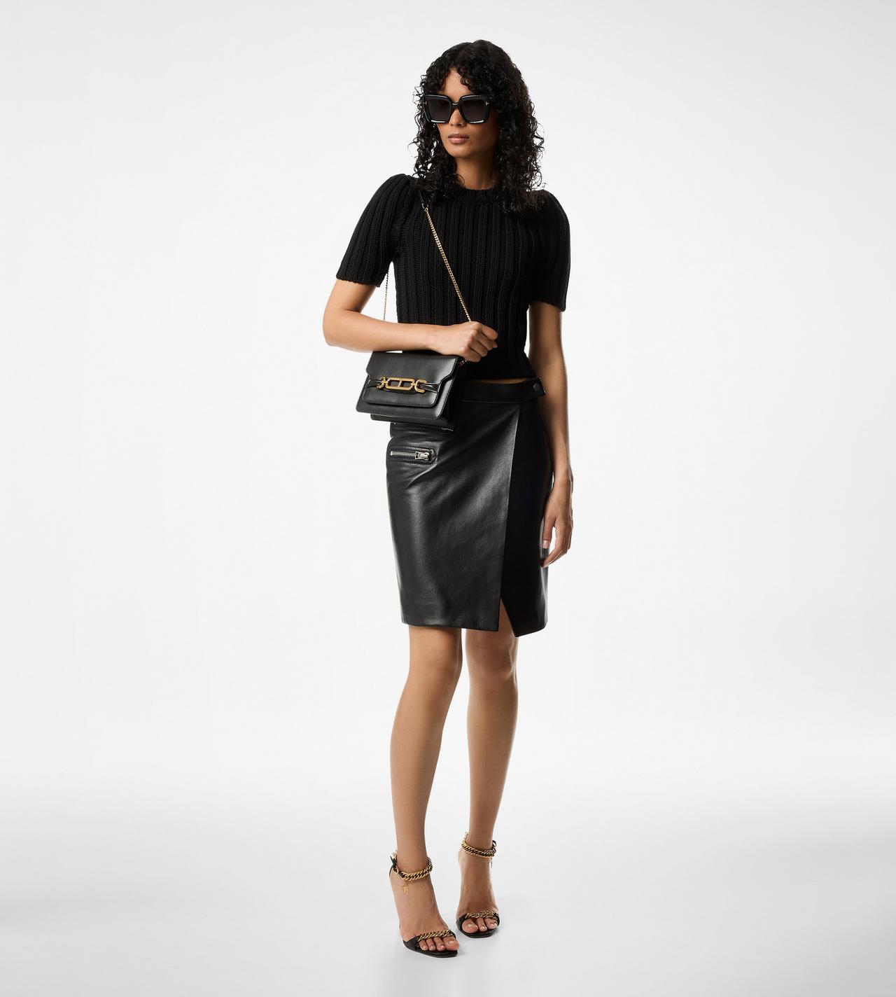 SHINY GRAINY CALF LEATHER WRAP SKIRT image number 1