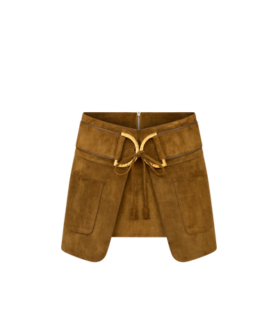 VELVET SUEDE MINI SKIRT WITH D-RINGS DETAIL image number 0