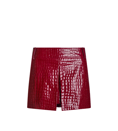 CROC EMBOSSED LEATHER MINI SKIRT WITH INVERTED PLEAT image number 0