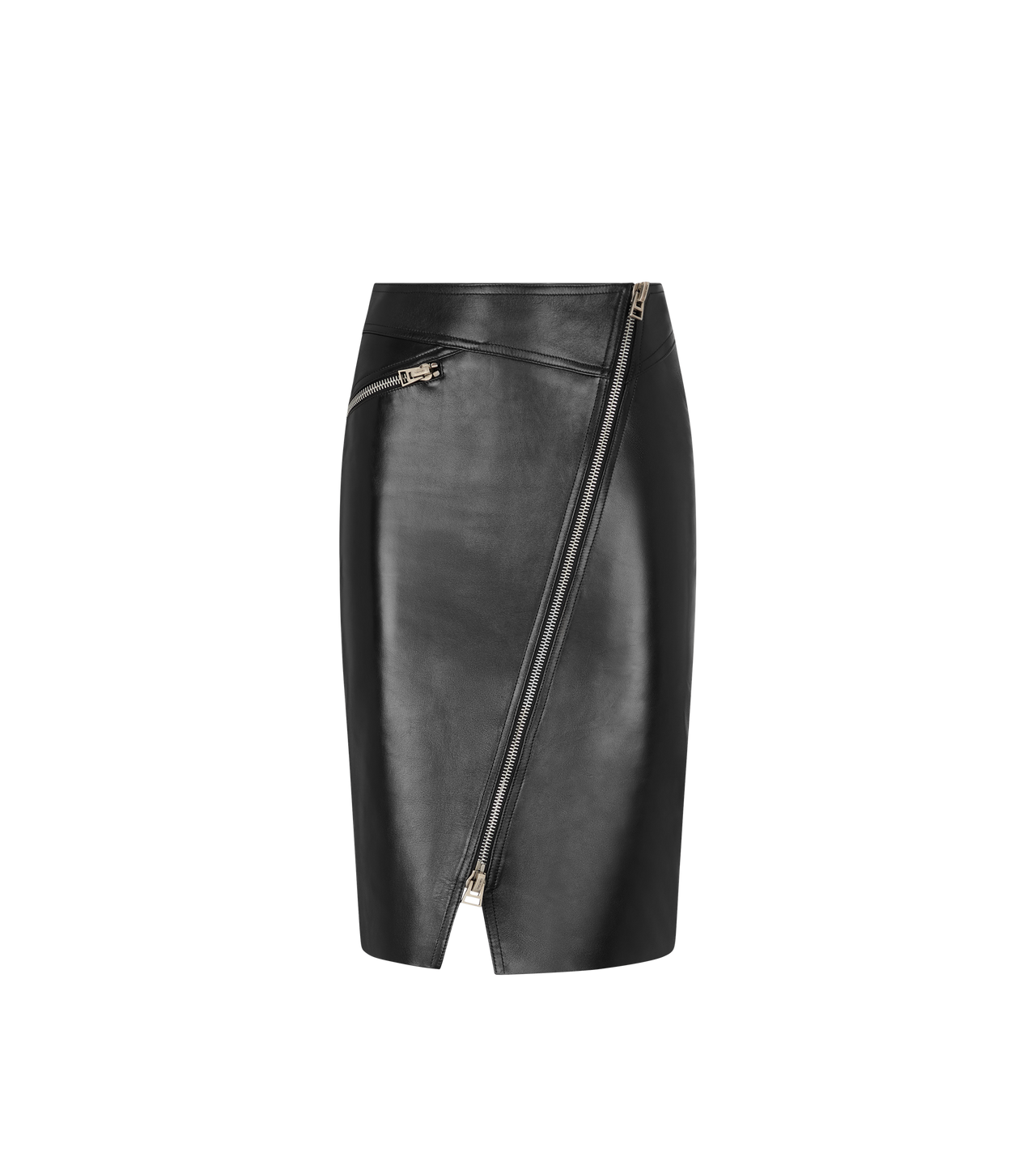 KNEE-LENGTH DIAGONAL ZIP LEATHER SKIRT image number 0