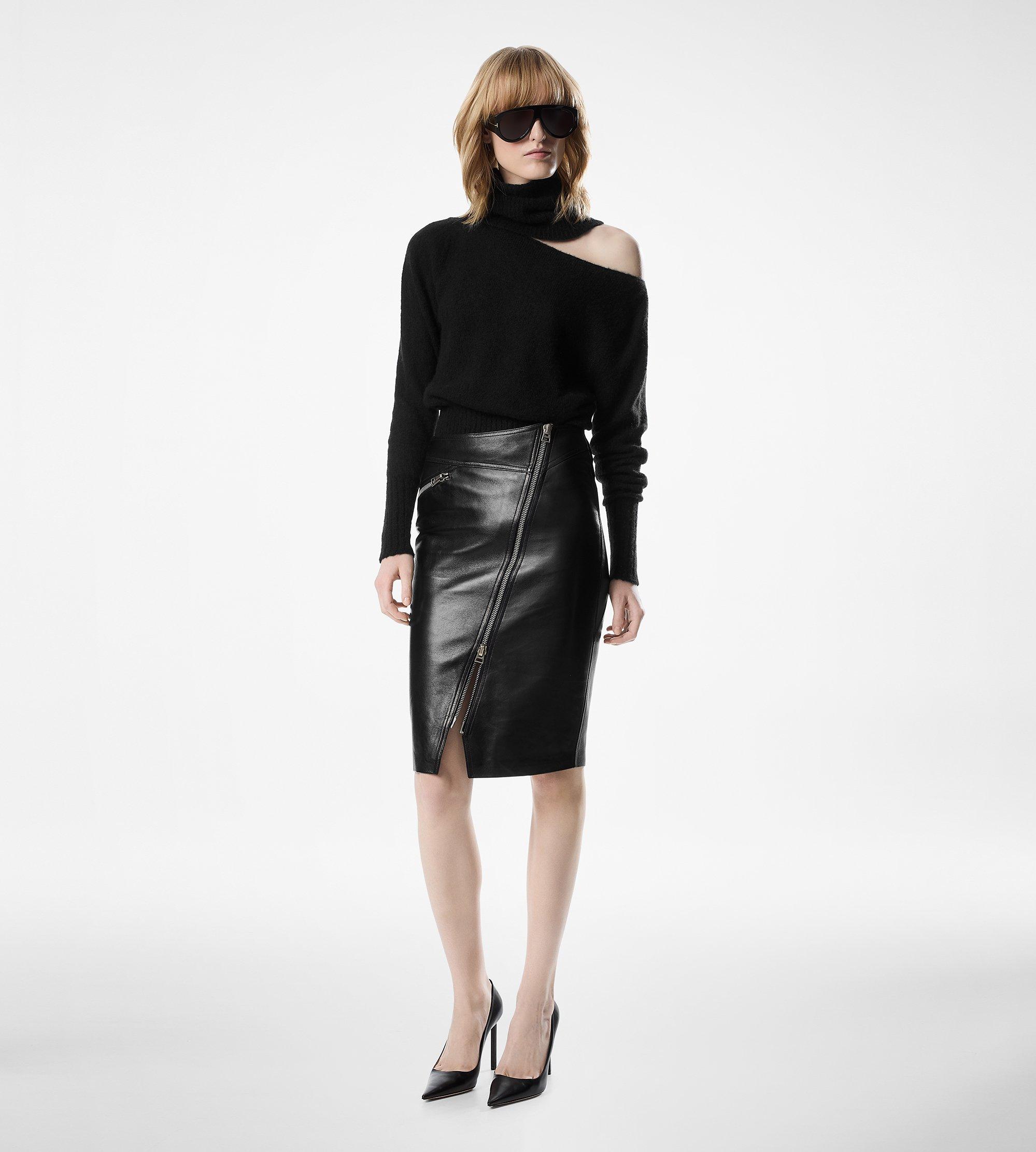 KNEE-LENGTH DIAGONAL ZIP LEATHER SKIRT | Tom Ford Fashion