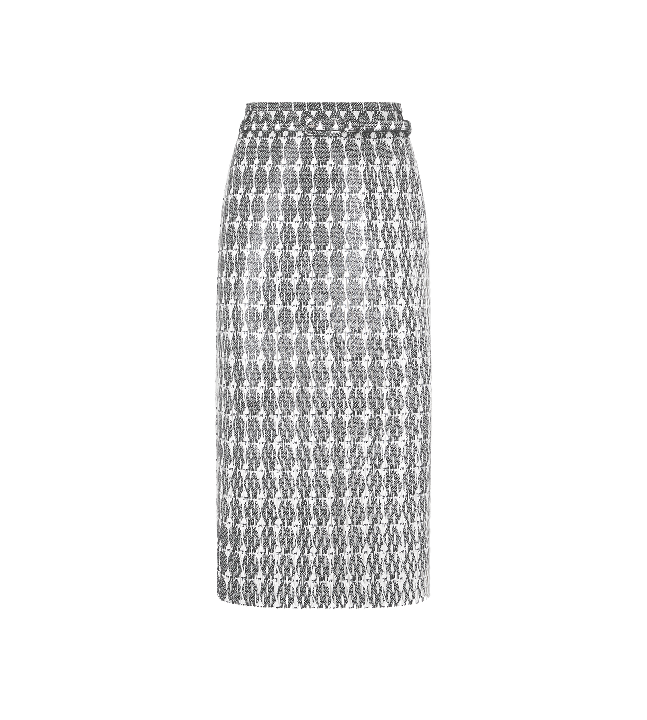 TOM FORD LEATHER COMBO WHITE + BLACK & WHITE JUPE CRAYON EN CUIR PERFOR&Eacute; IMPRIM&Eacute; AVEC CEINTURE