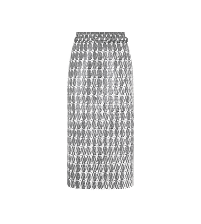 TOM FORD LEATHER COMBO WHITE + BLACK & WHITE JUPE CRAYON EN CUIR PERFOR&Eacute; IMPRIM&Eacute; AVEC CEINTURE