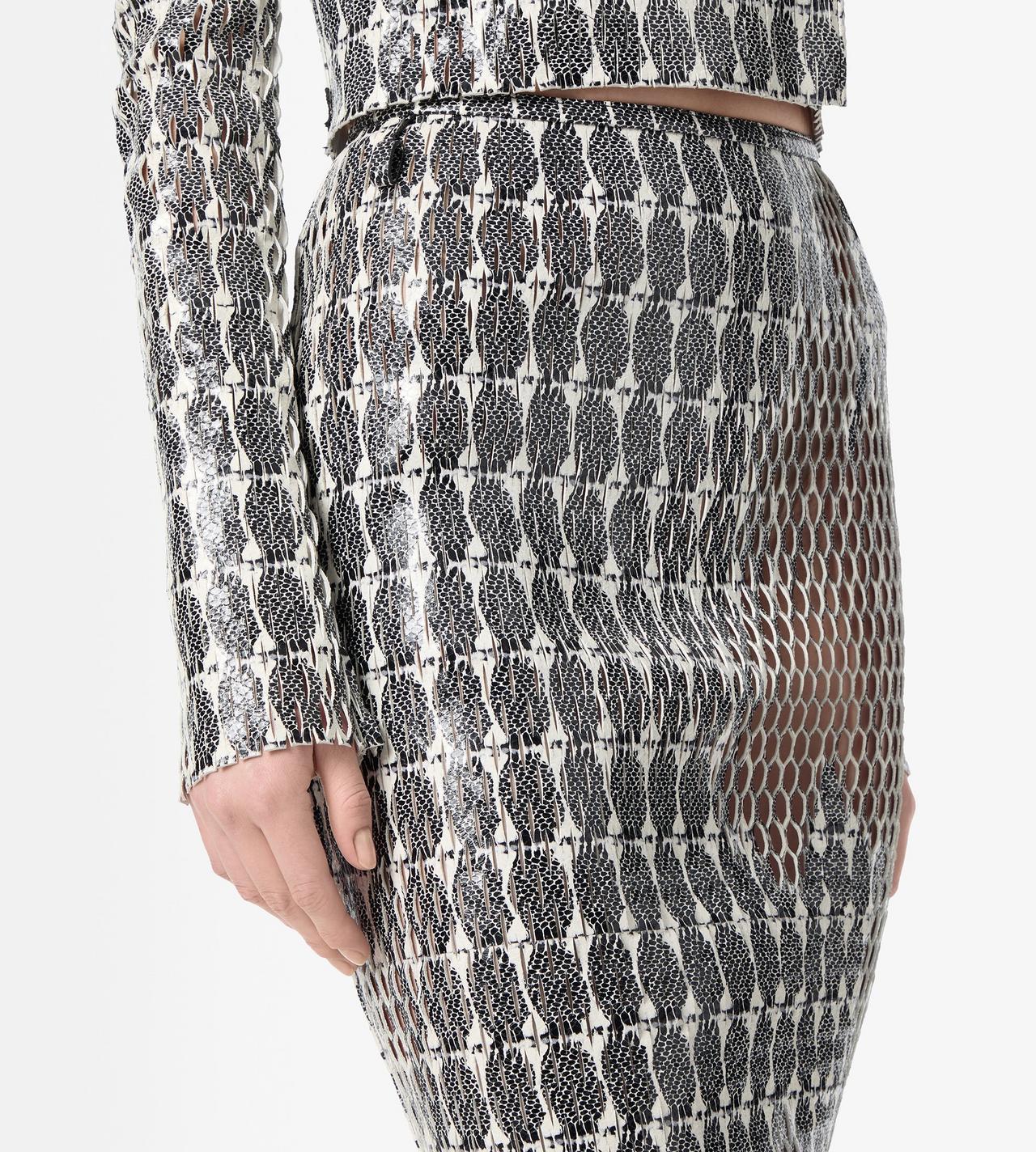 TOM FORD LEATHER COMBO WHITE + BLACK & WHITE JUPE CRAYON EN CUIR PERFOR&Eacute; IMPRIM&Eacute; AVEC CEINTURE