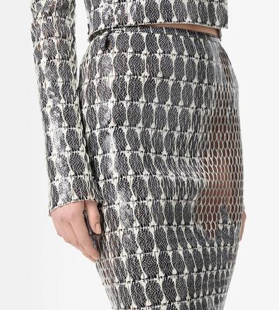 TOM FORD LEATHER COMBO WHITE + BLACK & WHITE JUPE CRAYON EN CUIR PERFOR&Eacute; IMPRIM&Eacute; AVEC CEINTURE