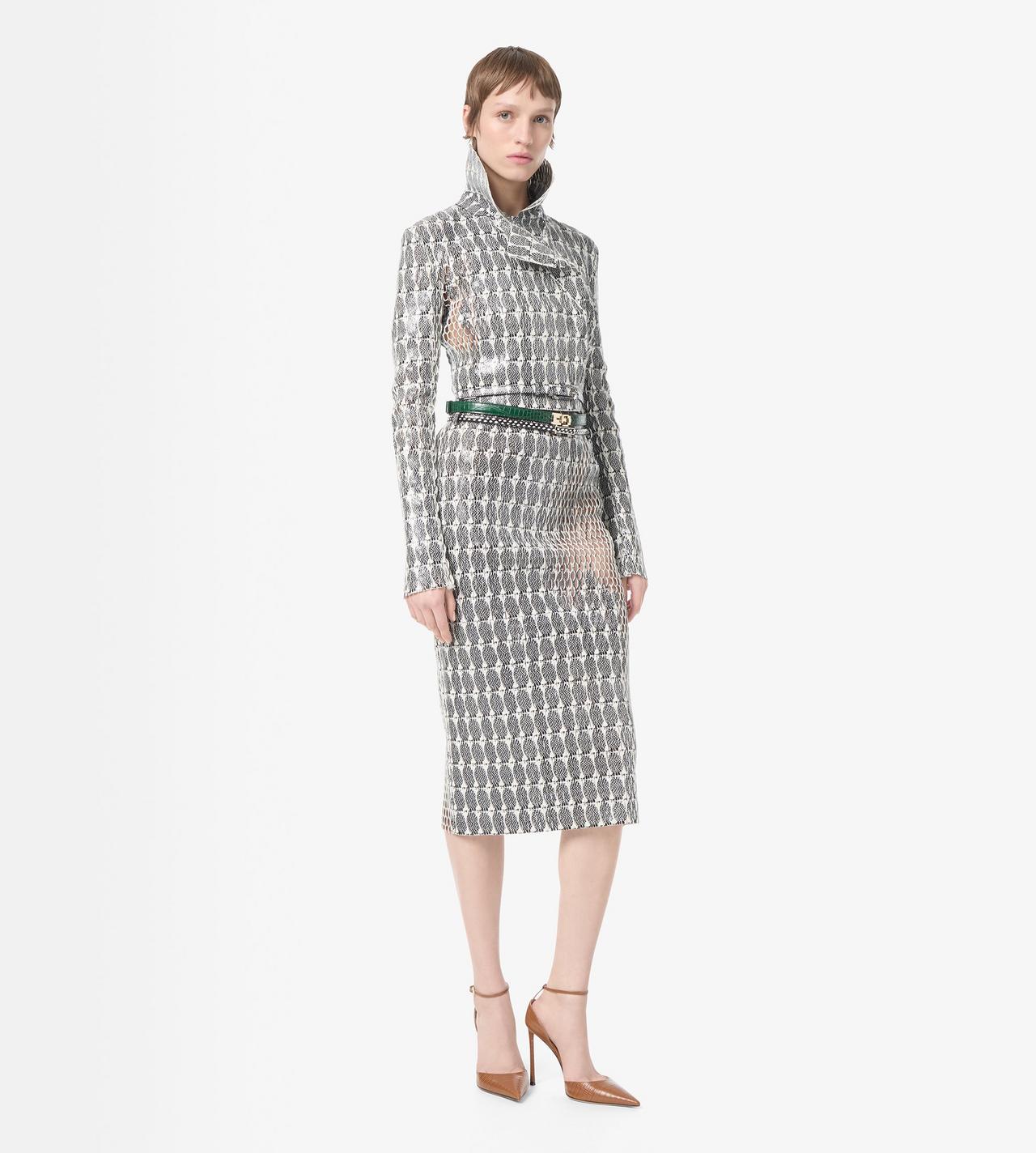 TOM FORD LEATHER COMBO WHITE + BLACK & WHITE JUPE CRAYON EN CUIR PERFOR&Eacute; IMPRIM&Eacute; AVEC CEINTURE