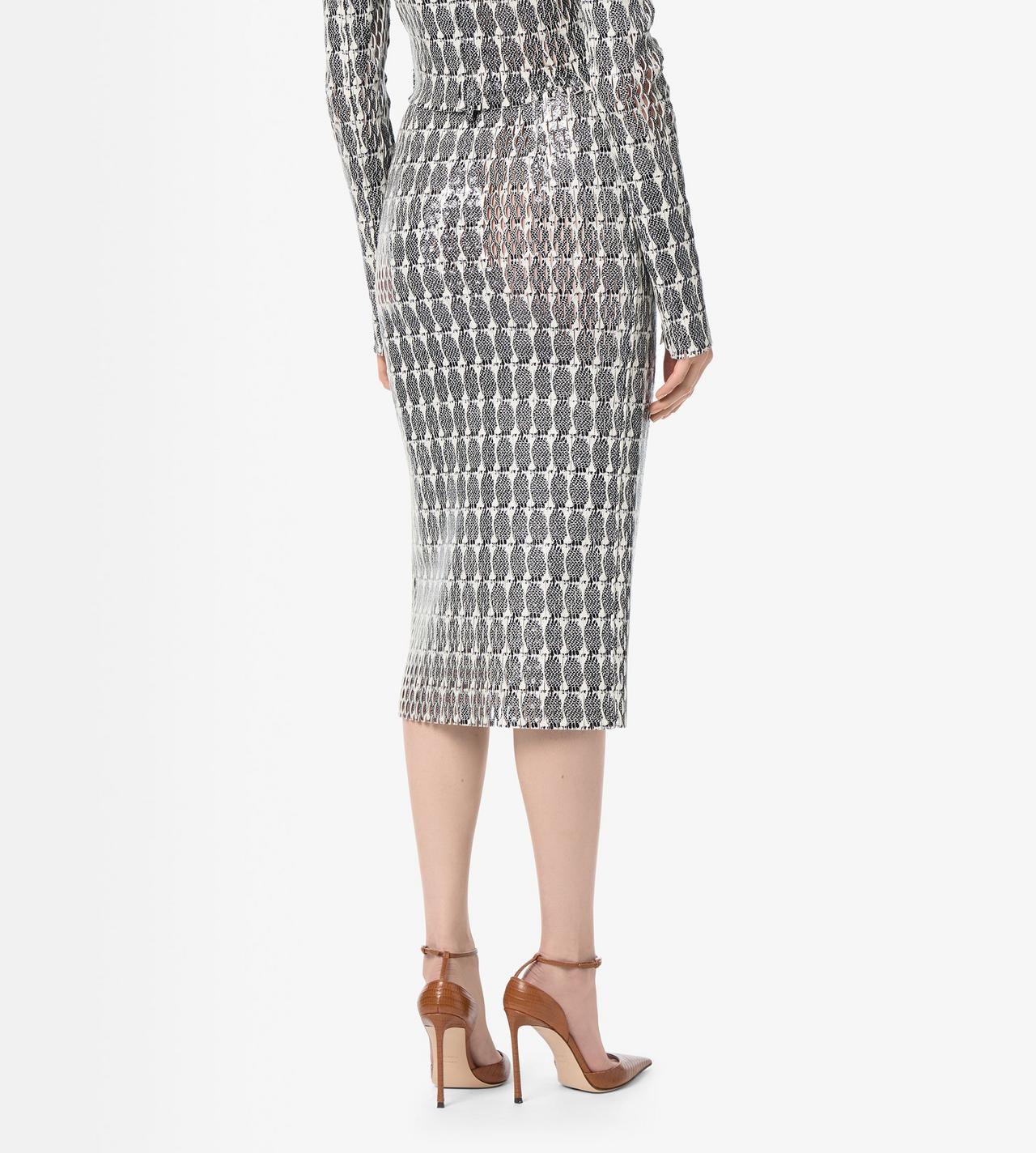 TOM FORD LEATHER COMBO WHITE + BLACK & WHITE JUPE CRAYON EN CUIR PERFOR&Eacute; IMPRIM&Eacute; AVEC CEINTURE