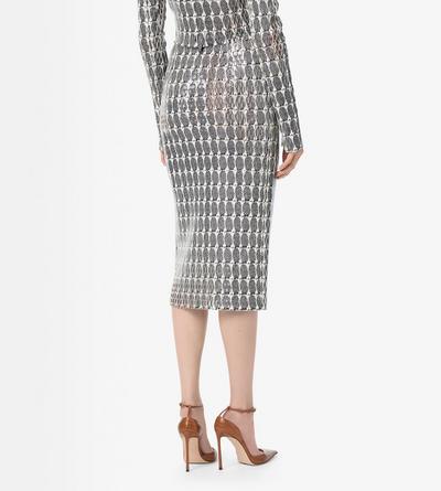 TOM FORD LEATHER COMBO WHITE + BLACK & WHITE JUPE CRAYON EN CUIR PERFOR&Eacute; IMPRIM&Eacute; AVEC CEINTURE