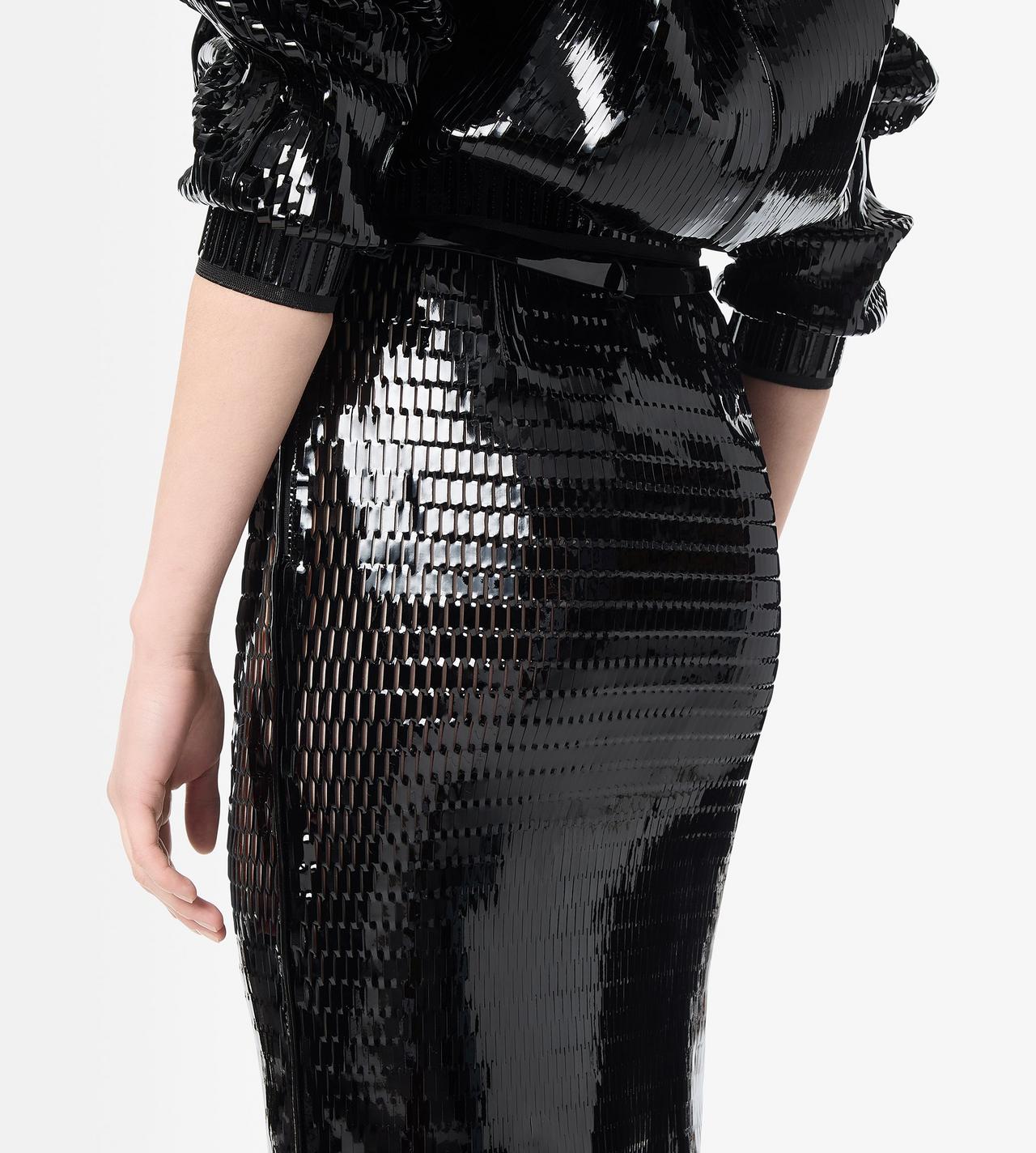 TOM FORD LEATHER BLACK & BLACK PERFORATED PATENT CALF LEATHER PENCIL SKIRT WITH SELF BELT