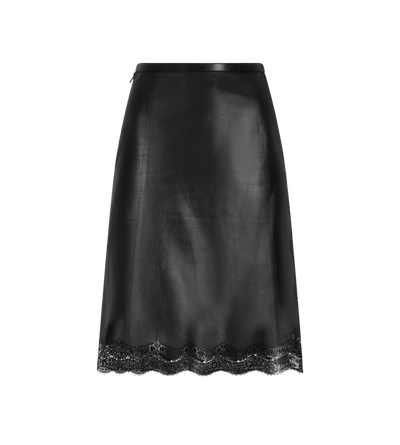 TOM FORD LEATHER BLACK SMOOTH AND LACEWORK LEATHER LINGERIE SKIRT
