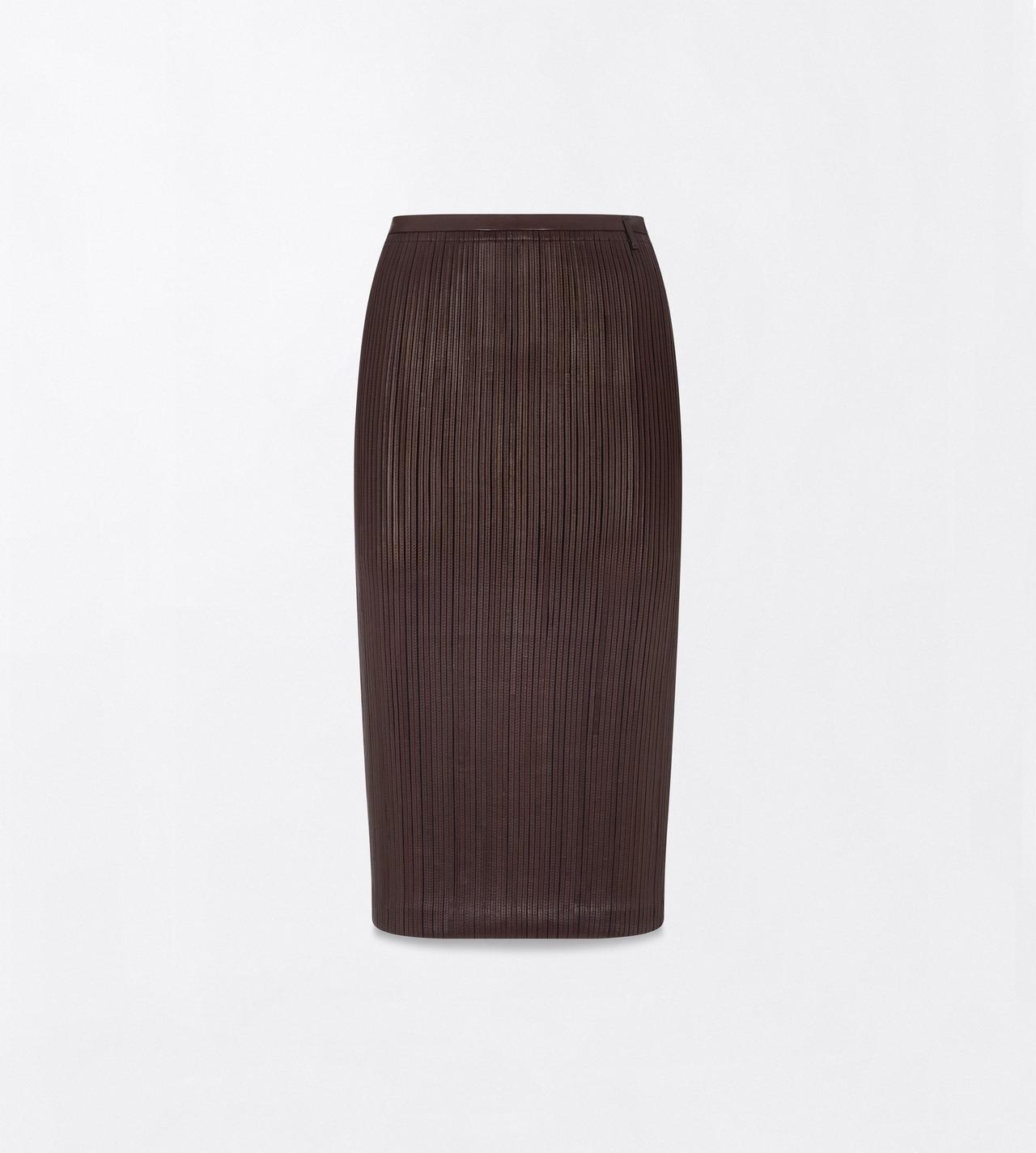 TOM FORD LEATHER COMBO WENGE' BROWN & BLACK NAPPA LEATHER STRIPES EMBROIDERY ON JERSEY TUBE SKIRT