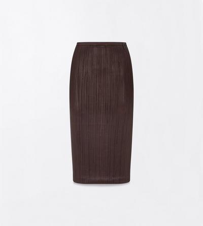 TOM FORD LEATHER COMBO WENGE' BROWN & BLACK NAPPA LEATHER STRIPES EMBROIDERY ON JERSEY TUBE SKIRT
