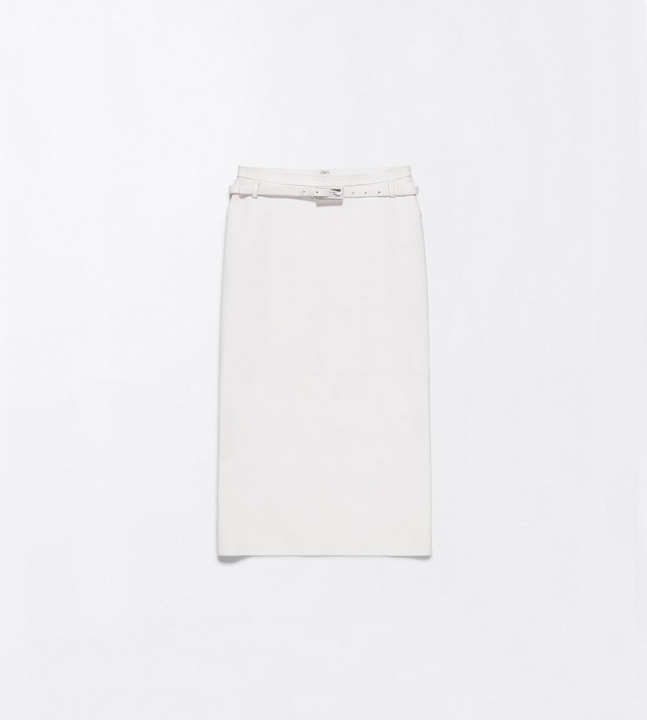 TOM FORD LEATHER OFF WHITE GUANTERIA LEATHER PENCIL SKIRT WITH BELT DETAIL