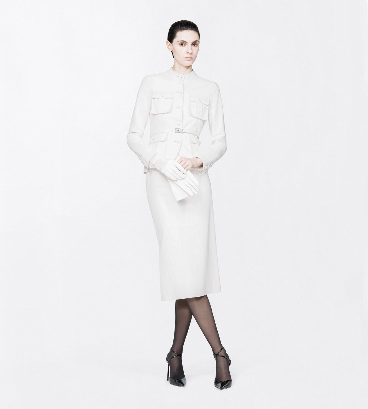 TOM FORD LEATHER OFF WHITE GUANTERIA LEATHER PENCIL SKIRT WITH BELT DETAIL