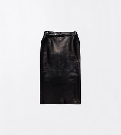 TOM FORD LEATHER BLACK SILKY GUANTERIA LAMBSKIN PENCIL SKIRT WITH BELT DETAIL
