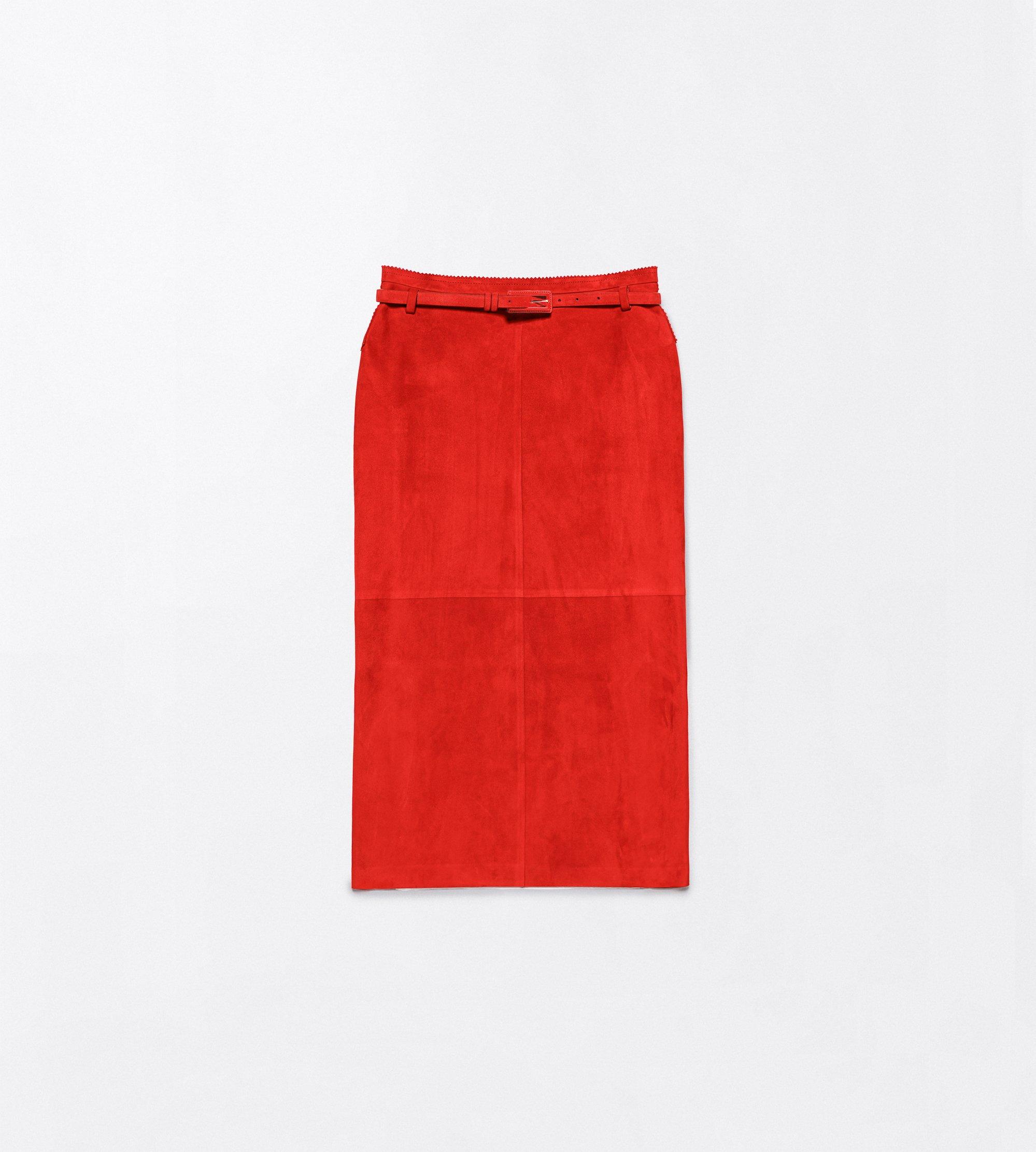 SOFT SUEDE LAMBSKIN PENCIL SKIRT WITH BELT DETAIL