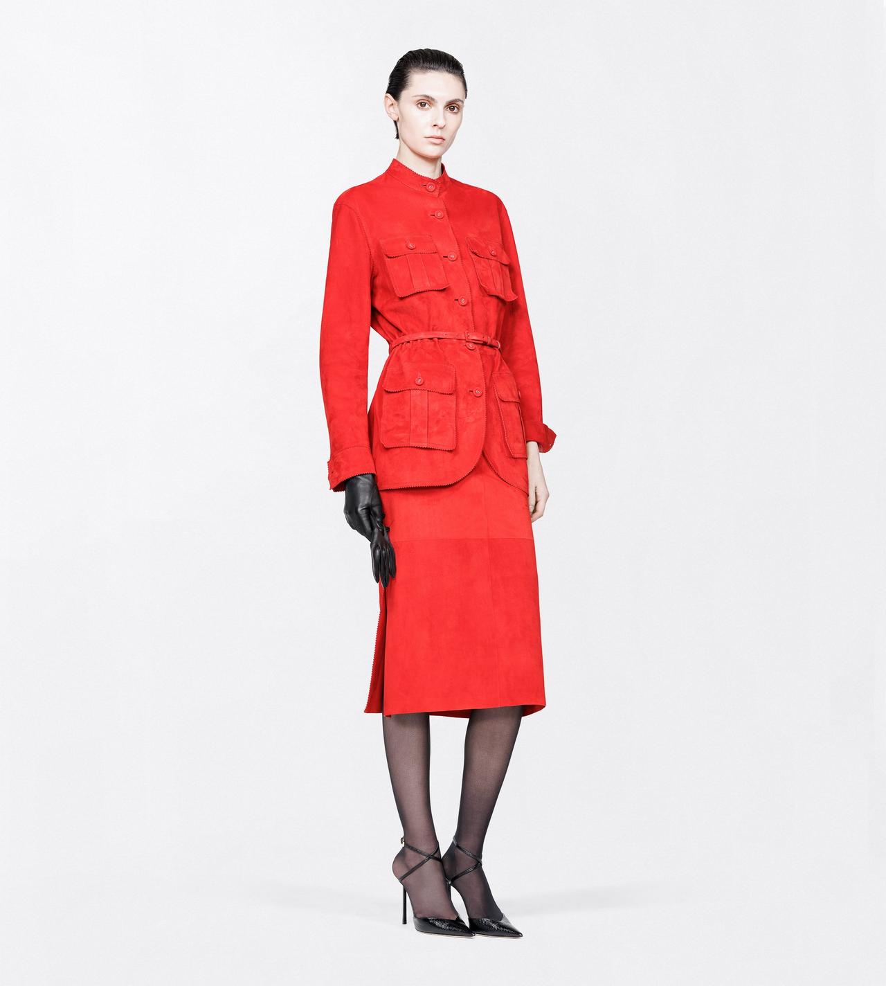 TOM FORD LEATHER RUBY RED SOFT SUEDE LAMBSKIN PENCIL SKIRT WITH BELT DETAIL