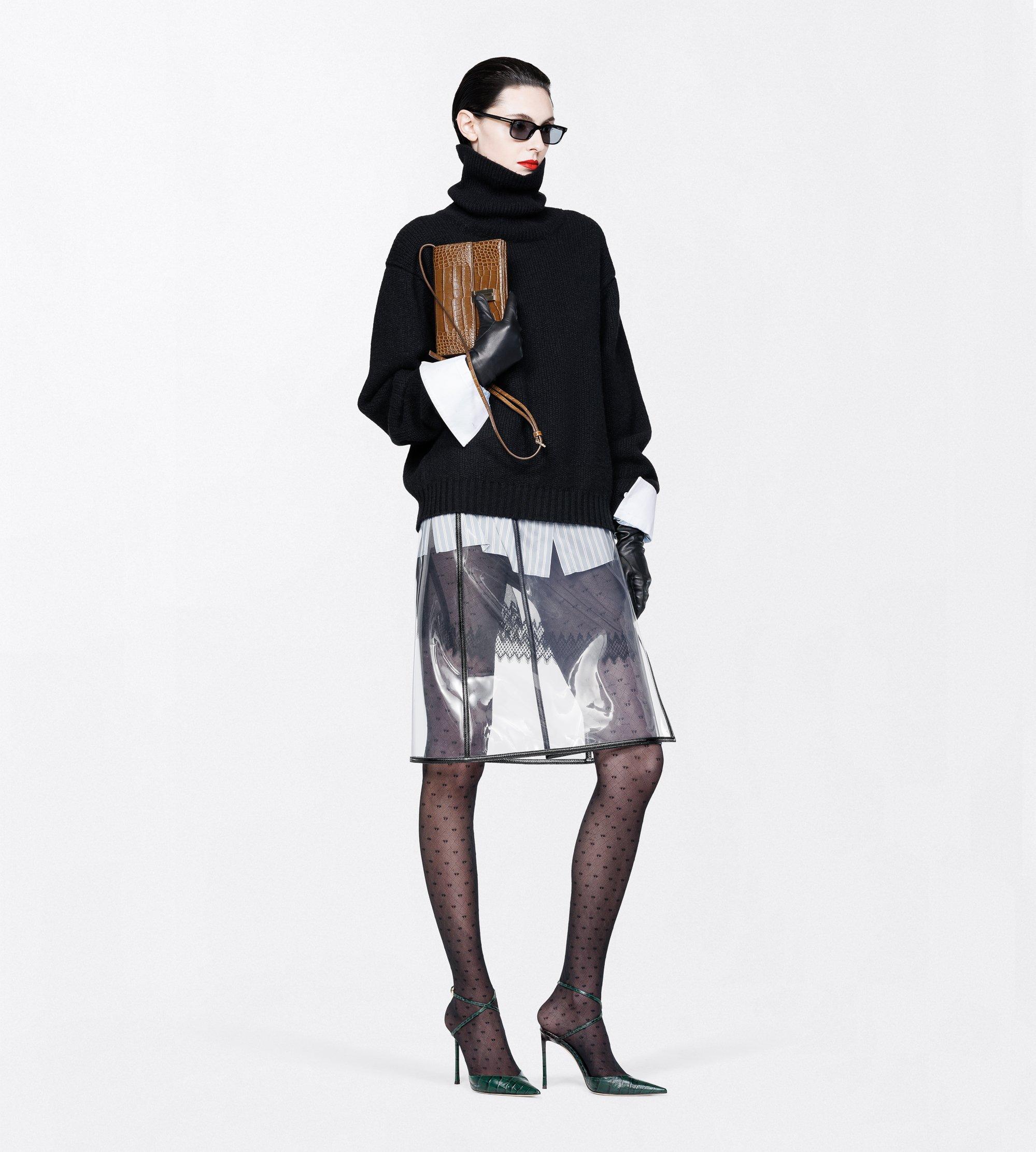 GLASS-EFFECT TECHNICAL FABRIC AND LEATHER LOW WAISTED SKIRT